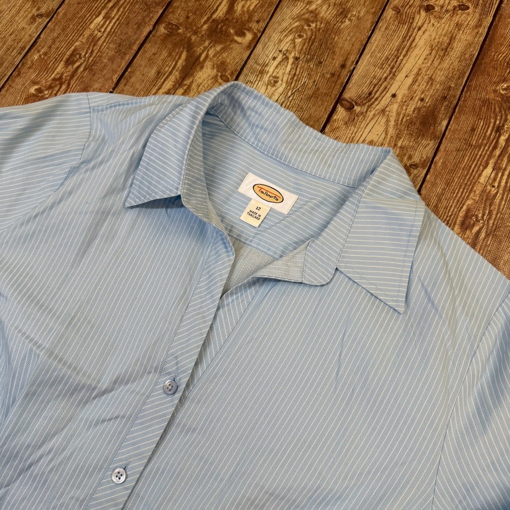 Talbots Striped Button Down Shirt Womens Size 12 Blue Long Sleeve Cotton